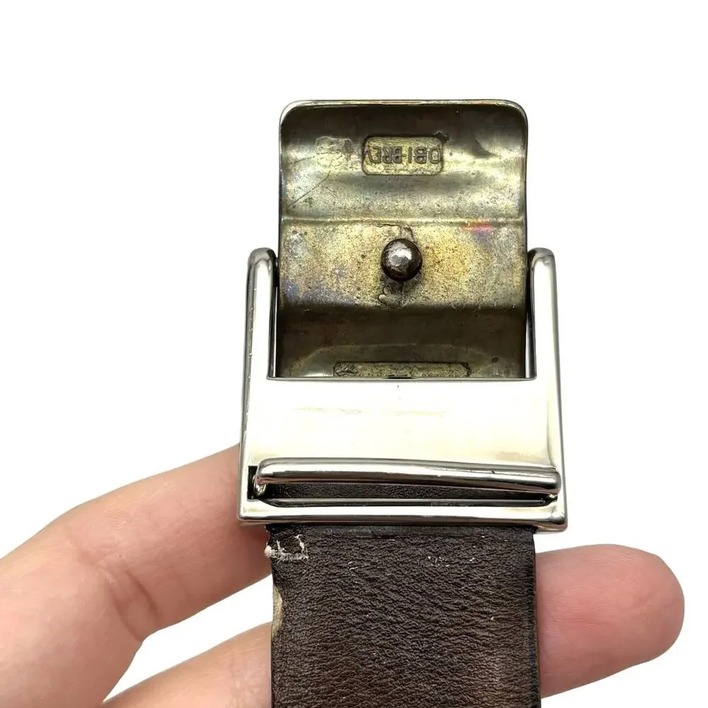1970s Etienne Aigner Plate Buckle Reversible Black/Brown Leather Belt 34 Italy
